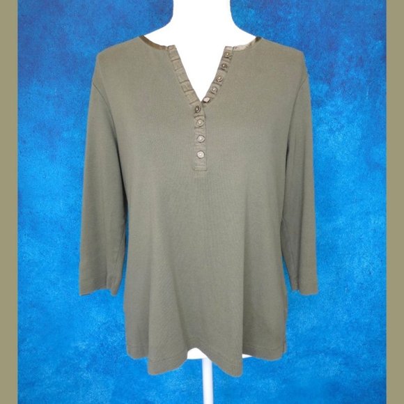 Dressbarn Green Henley Top Size XL - Picture 2 of 8
